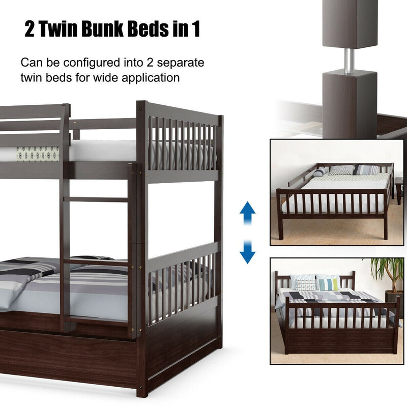 Chandler Full Over Full Wood Bunk Bed with Trundle Bed - Brown - Seasonal Overstock