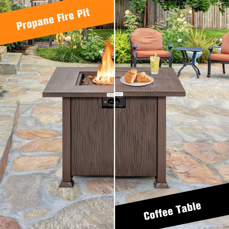 Cyra 32" 50,000 BTU Fire Table with Lava Stones and Cover - Brown - Seasonal Overstock