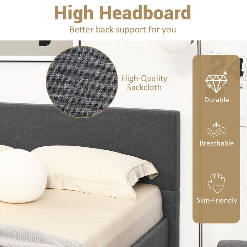 Dustin Queen Size Low Profile Upholstered Platform Bed - Seasonal Overstock