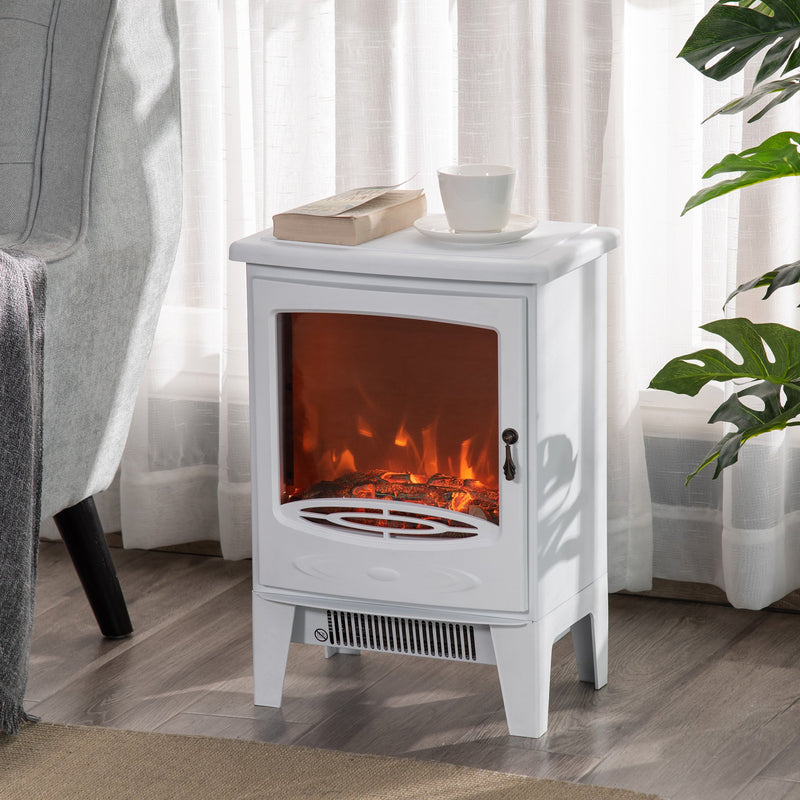 Mini Electric Fireplace with Realistic Flame - White - Seasonal Overstock