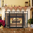 3-Panel Hand Forged Wrought Iron Fireplace Screen with 4pc Tool Set - Seasonal Overstock
