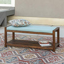 48" Walker Edison Indoor / Outdoor Patio Wood Bench with Washable Cushion - Blue - Seasonal Overstock