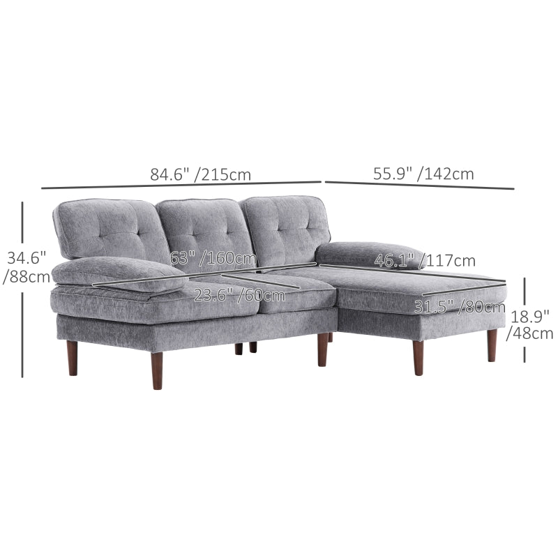 Maysa 85" Modern L-Shaped Sectional Sofa with Right Hand Facing Chaise - Grey
