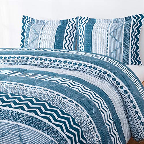 Ascan Queen Size 3-Pc All Season Blue / White Comforter Set - Seasonal Overstock
