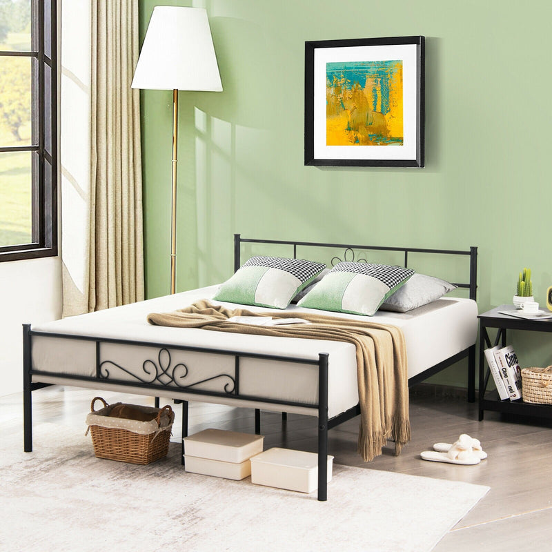 Farrah Queen Size Metal Platform Bed Frame with Headboard and Footboard - Seasonal Overstock