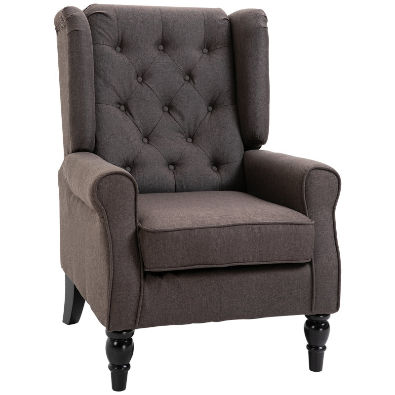 Harland Button Tufted Wing Back Armchair - Brown - Seasonal Overstock