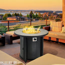 Fire Tables, 30" Round Propane Fire Table in Black with Lava Rocks & Cover - Seasonal Overstock