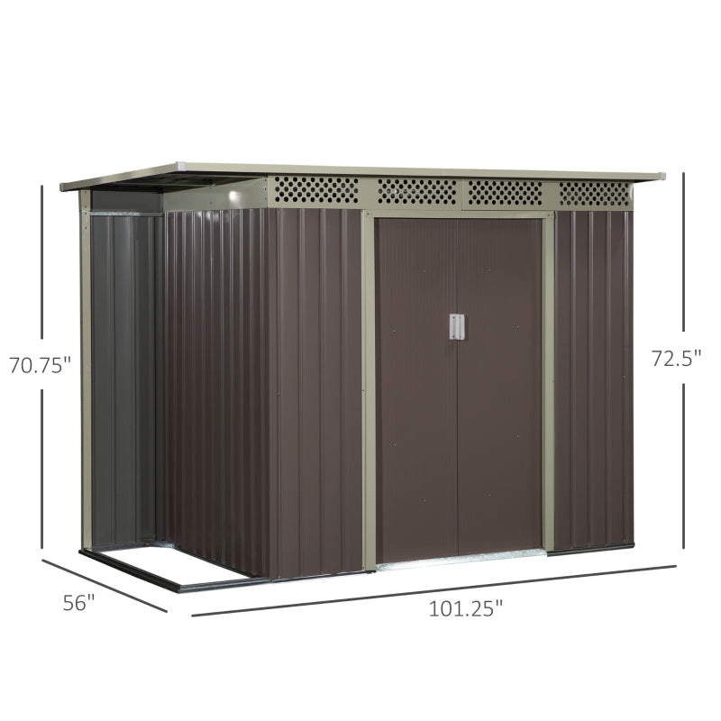 8.4' x 4.7' Grey Metal Utility Garden Shed with Side Storage - Seasonal Overstock