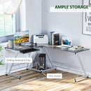 Logan L-Shaped Black and Silver Corner Desk with Sliding Keyboard Tray - Seasonal Overstock