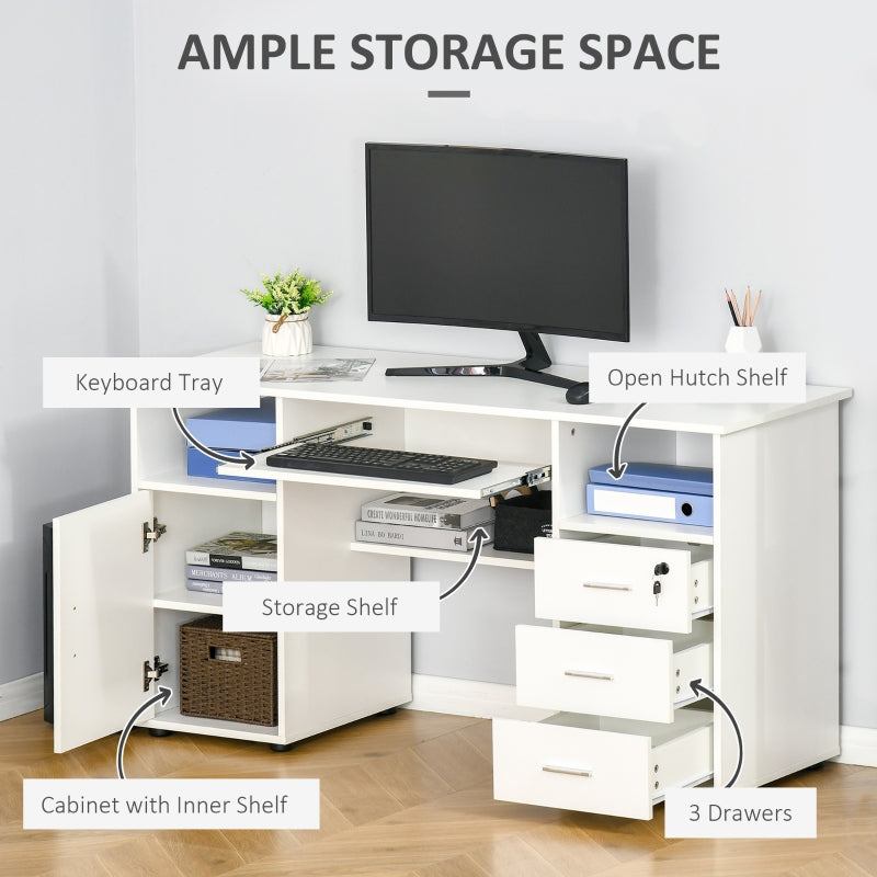 Nolan Computer Desk with Keyboard Tray Cabinet and Locked Drawer - White - Seasonal Overstock