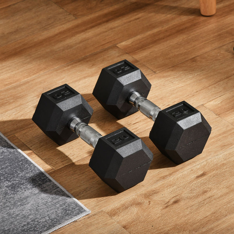 Set of Two 20lb Rubberized Hexagon Dumbbell Weights (40 lbs Total) - Seasonal Overstock