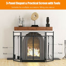 3-Panel Hand Forged Wrought Iron Fireplace Screen with 4pc Tool Set - Seasonal Overstock