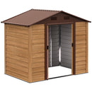 6.5' x 7.5' Outdoor Metal Garden Shed in Wood Grain Brown - Seasonal Overstock