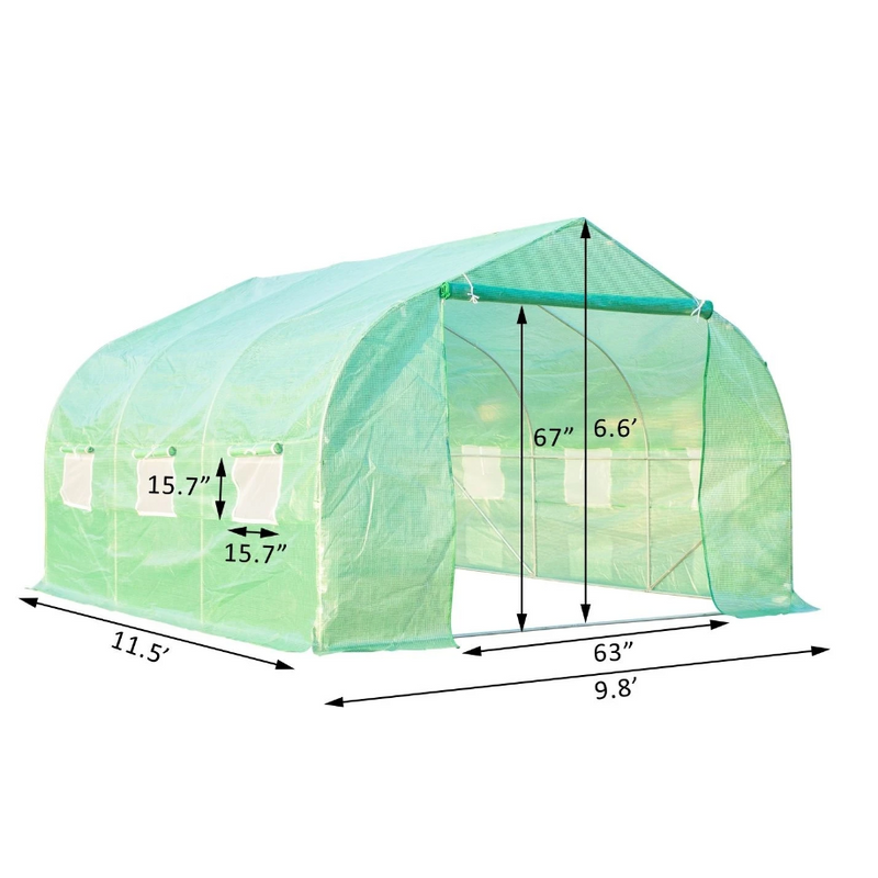 11.5 x 10ft Soft-Cover Greenhouse in Green - Seasonal Overstock