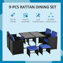 Mira 9pc Outdoor Patio Rattan Compact Dining Set - Blue - Seasonal Overstock