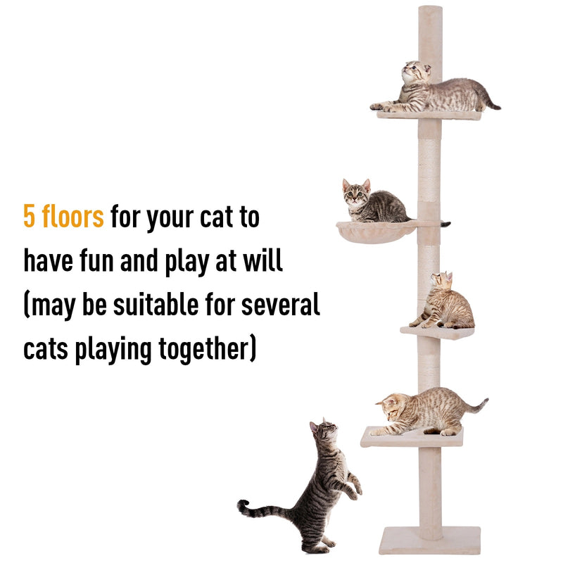 Floor To Ceiling 5 Tier Cat Tree in Grey - Seasonal Overstock