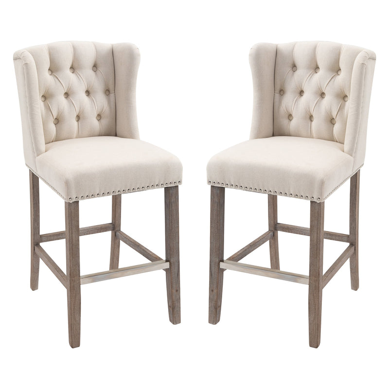 Cecilia 26" Beige Upholstered Counter Stool (2 Pack) - Seasonal Overstock