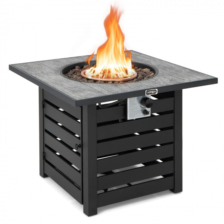 Kamar 32" 50,000 BTU Fire Table with Lava Stones and Cover - Black - Seasonal Overstock