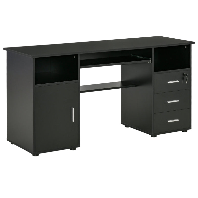 Nolan Computer Desk with Keyboard Tray Cabinet and Locked Drawer - Black - Seasonal Overstock