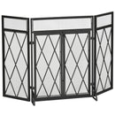Fireplace Screens, 3-Panel Diamond Pattern Fireplace Screen with Doors - Seasonal Overstock