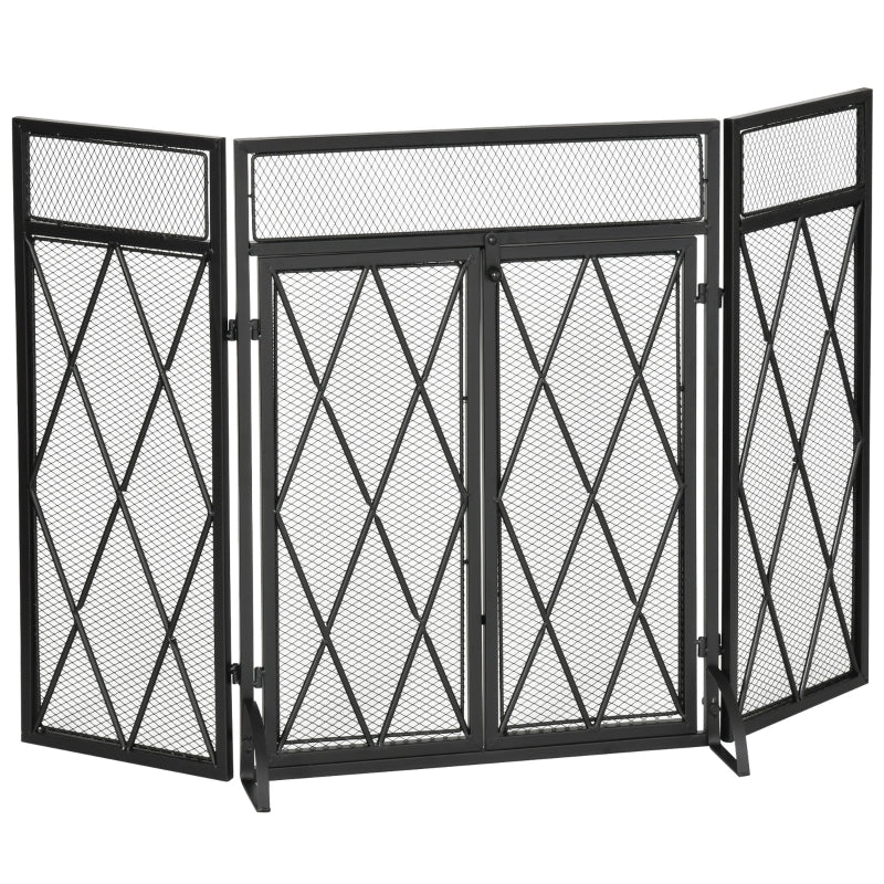 3-Panel Diamond Pattern Fireplace Screen with Doors - Seasonal Overstock