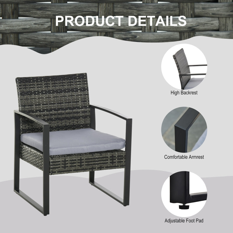 Ricardo 3pc Rattan Wicker Chair and Table Set - Grey - Seasonal Overstock