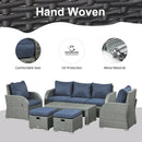 Balsam Cove 6pc Outdoor Wicker Sofa Chairs Table and Stool Patio Set - Dark Blue - Seasonal Overstock