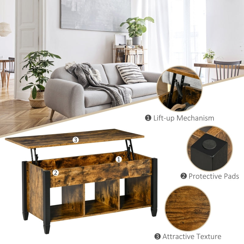 Bryan Lift Top Coffee Table with 3 Storage Compartments - Rustic Brown - Seasonal Overstock