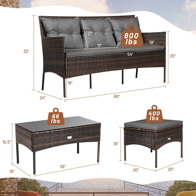 Easton 3pc Outdoor Sofa Sectional with Table - Grey - Seasonal Overstock