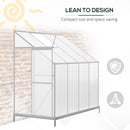 8' x 4' Lean-To Aluminum Frame Walk-In Greenhouse with Polycarbonate Panels, Sliding Door - Silver