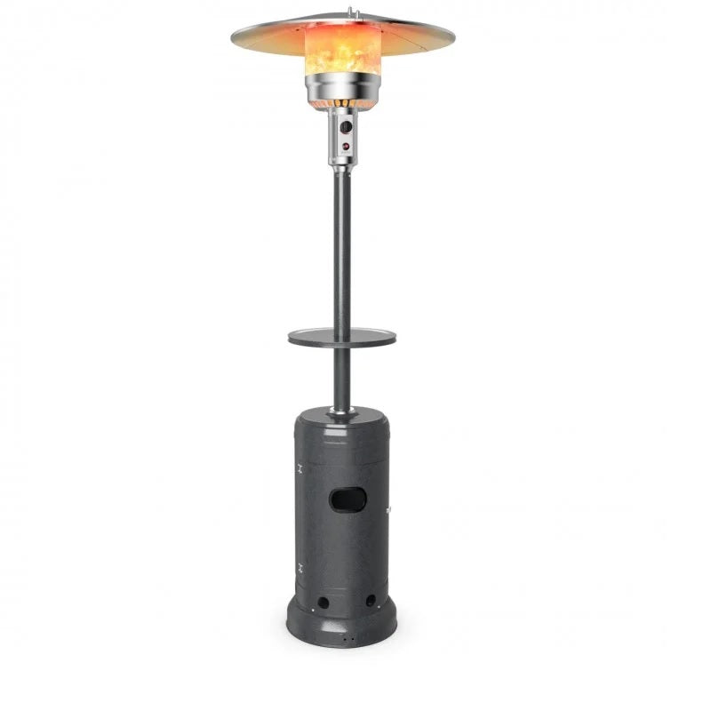 48,000 BTU Outdoor Standing Propane Patio Heater with Table and Wheels - Grey - Seasonal Overstock