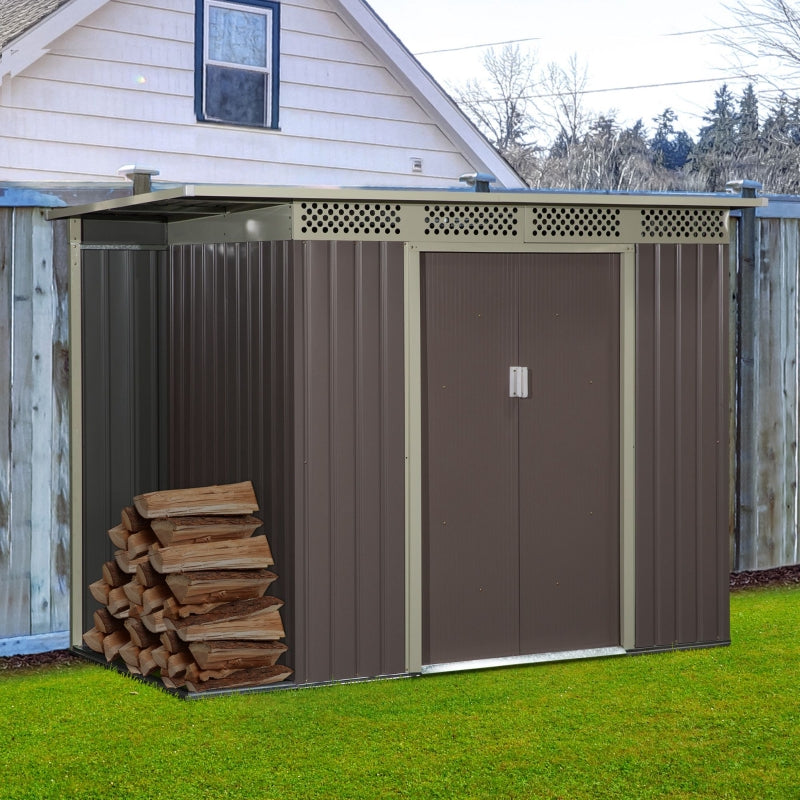 8.4' x 4.7' Grey Metal Utility Garden Shed with Side Storage - Seasonal Overstock