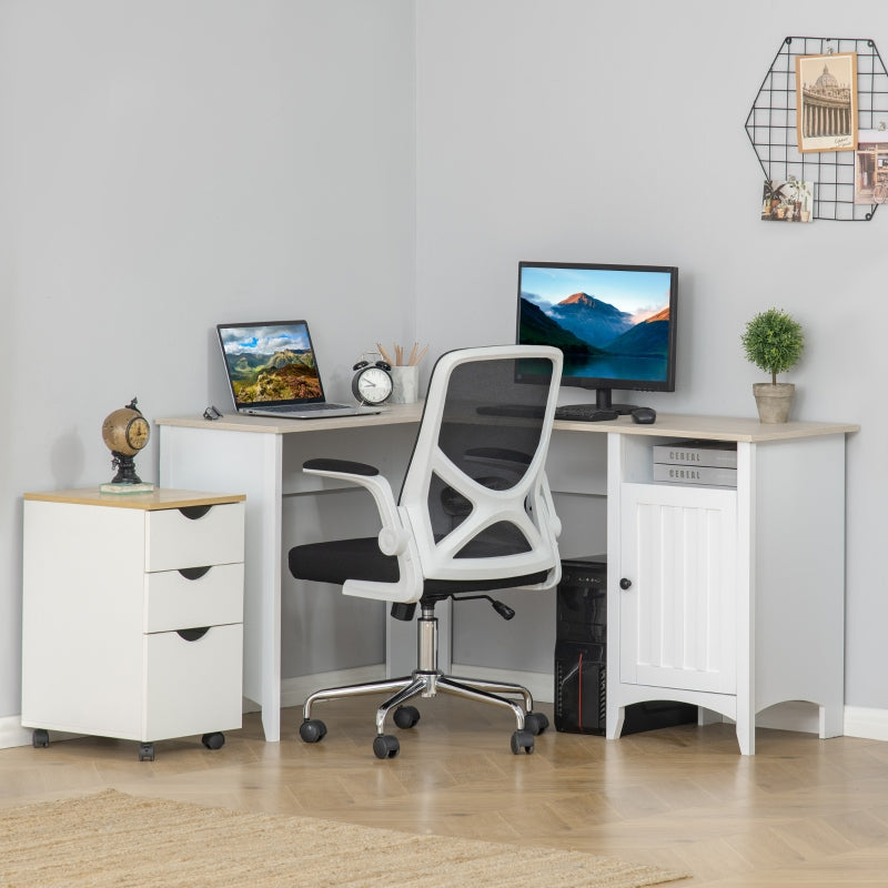 Bailey White and Natural L-Shaped Desk with Door Cabinet - Seasonal Overstock