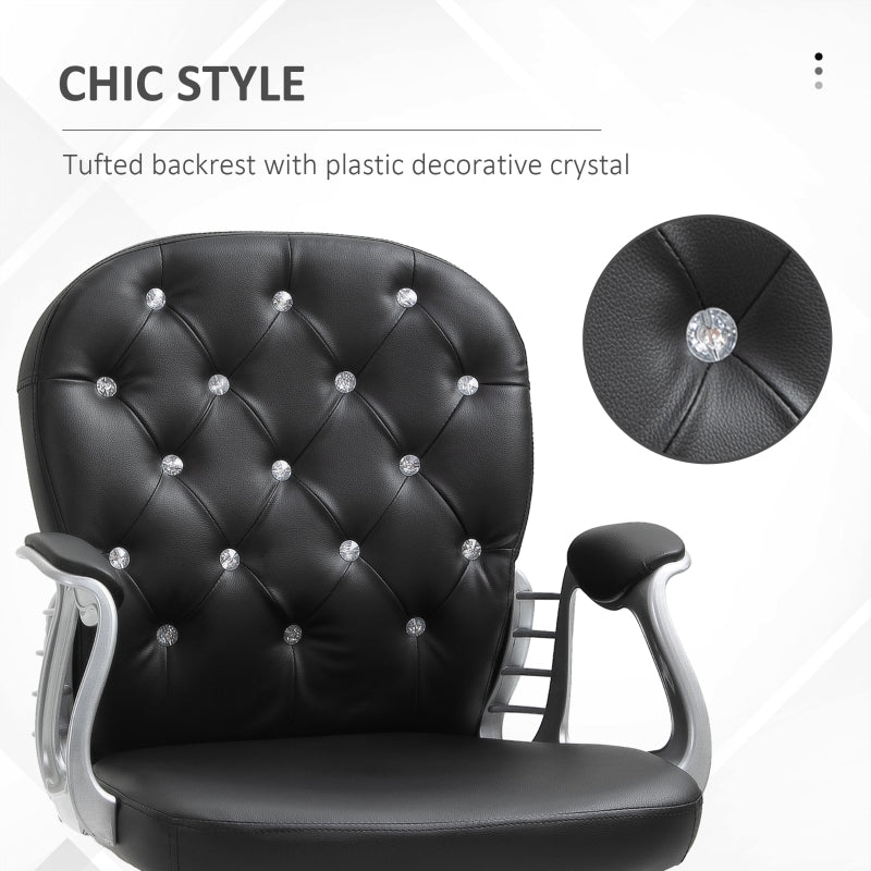 Stella Diamond Tufted Vanity Task Chair - Black Faux Leather - Seasonal Overstock