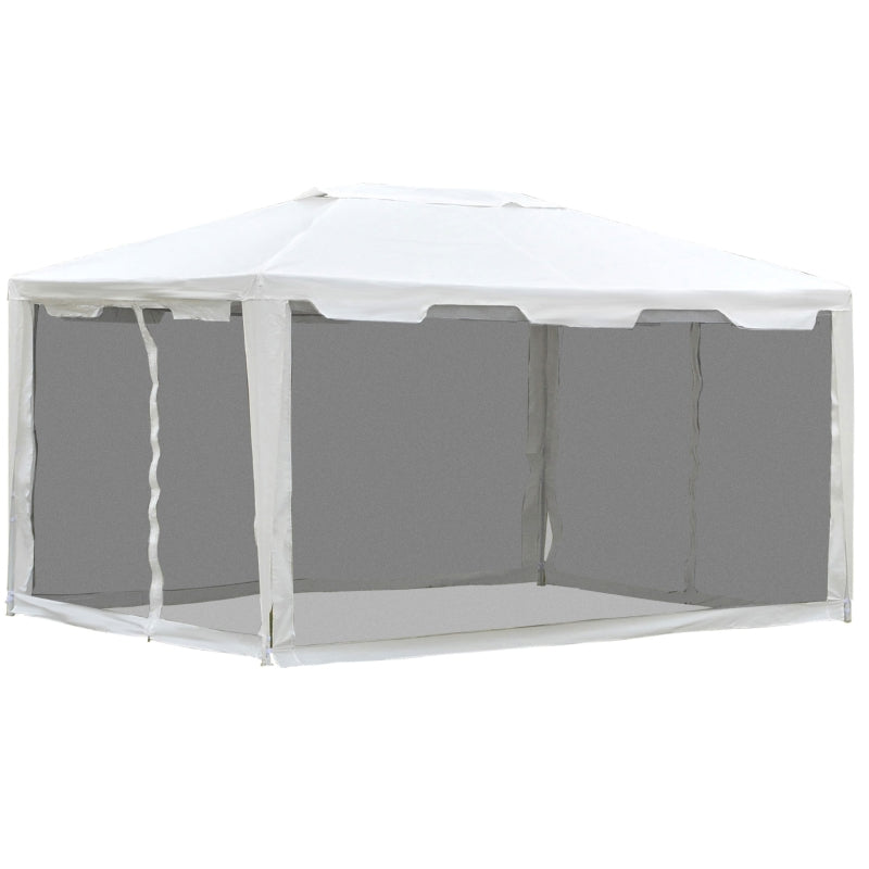 10' x 13' Party Gazebo Canopy Tent with Mesh Walls - White - Seasonal Overstock