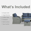 Balsam Cove 6pc Outdoor Wicker Sofa Chairs Table and Stool Patio Set - Dark Blue - Seasonal Overstock