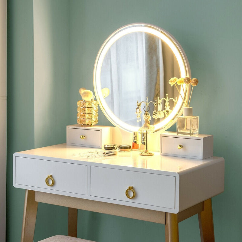 Melvyna Luxury Vanity with LED Mirror - Gloss White / Gold - Seasonal Overstock
