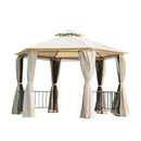 Rokuro 13' x 13' Hexagonal Gazebo with Beige Canopy - Seasonal Overstock