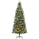 Christmas Trees, 7.5ft Skinny Artificial Pre-Lit Christmas Tree with Pine Cones & 350 LEDs - Seasonal Overstock