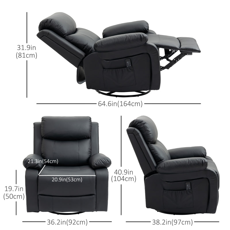 Amaris Manual Swivel Recliner Chair with Vibration Massage - Black - Seasonal Overstock