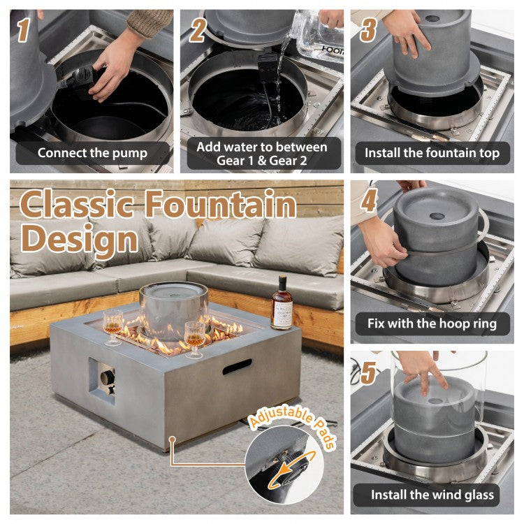 Dathan 28" 50,000 BTU Square Fire Pit Table with Fountain - Grey - Seasonal Overstock