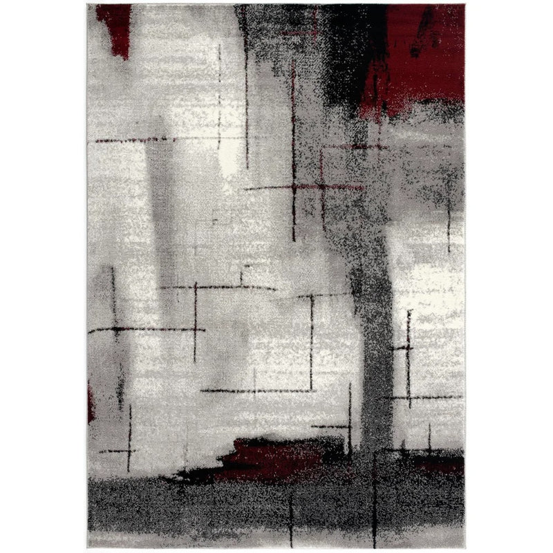 Nightshade Grey / Red Area Rug by Vegas Contemporary - Seasonal Overstock