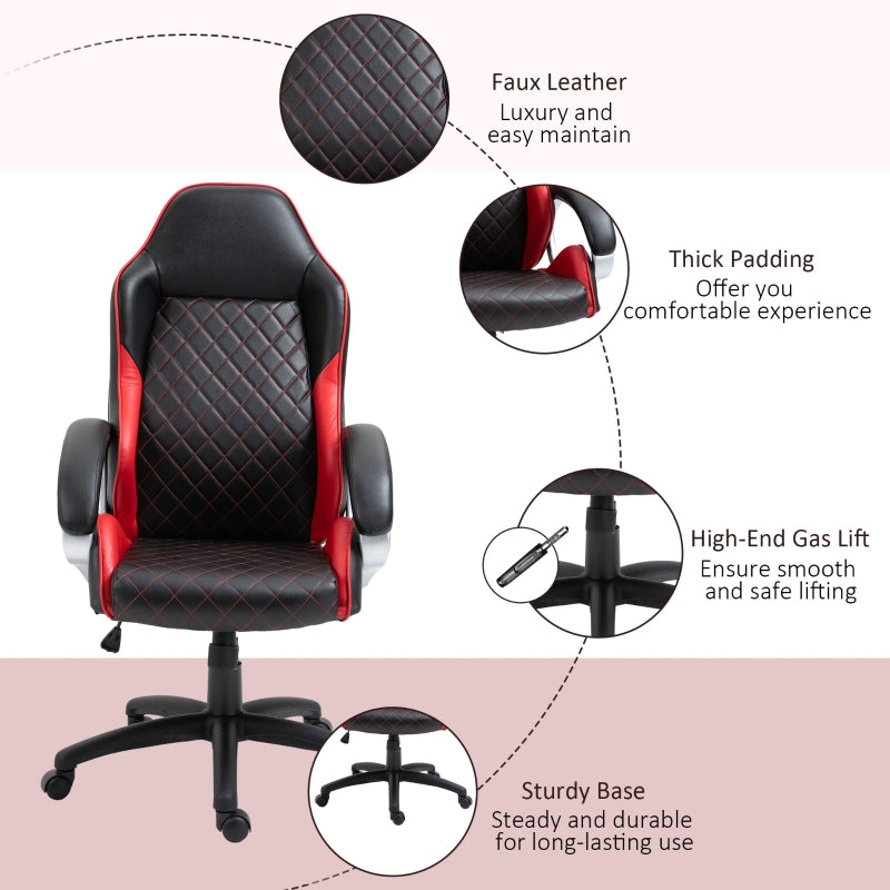 Vega Diamond Stitch Faux Leather Office Gaming Chair - Red - Seasonal Overstock