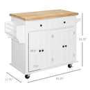 Kitchen Carts, Wynette Rolling Kitchen Island Cart with Cupboard Storage - White - Seasonal Overstock