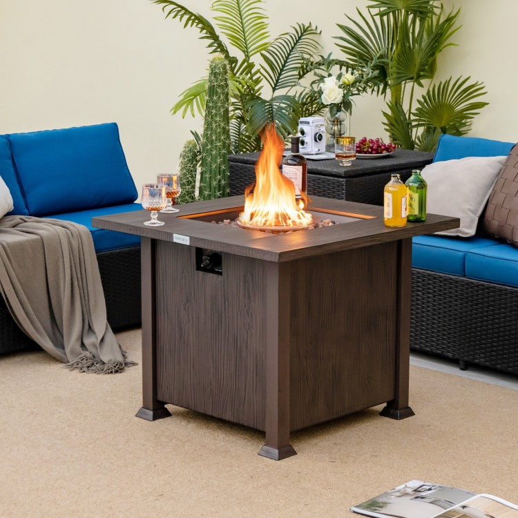 Cyra 32" 50,000 BTU Fire Table with Lava Stones and Cover - Brown - Seasonal Overstock