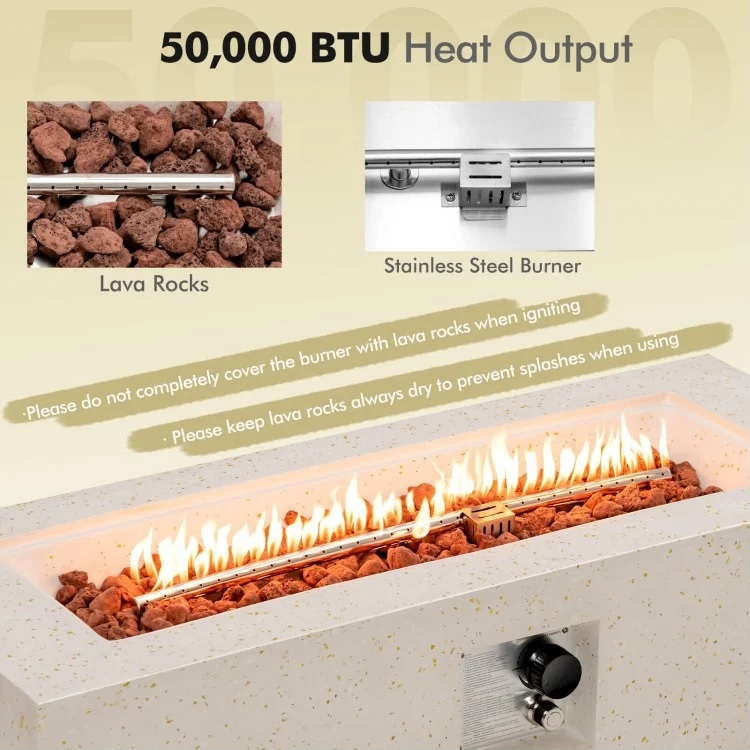 Valor 45,000 BTU Rectangular Terrazzo Fire Pit Table - White