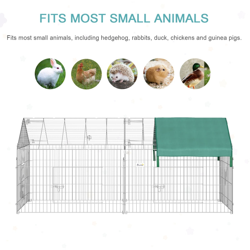 Portable Metal Pet Pen for Small Animals 7.25' x 3.4' x 3.4' - Silver / Green - Seasonal Overstock