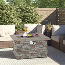Stanford 43.5" Rectangular Grey Faux Stone LP Fire Table with Lava Rocks and Cover - 50,000 BTU - Seasonal Overstock