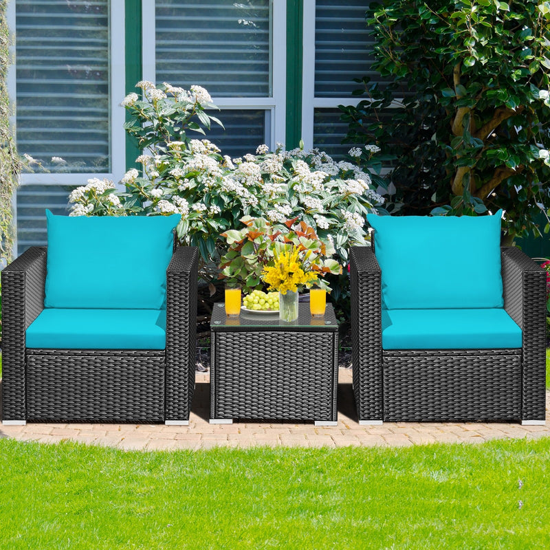 Tarin 3pc Outdoor Rattan Table and Chairs Set - Turquoise - Seasonal Overstock