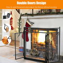 3-Panel Hand Forged Wrought Iron Fireplace Screen with 4pc Tool Set - Seasonal Overstock